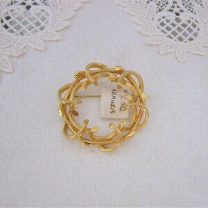 Vintage Signed kramer Brushed Gold Tone Wreath Pin or Brooch